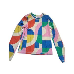 Hanna Andersson girls' long sleeve rash guard swim top featuring a colorful geo